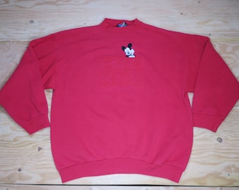Vintage Mickey Mouse Unlimited Jerry Leigh Red Embossed Sweatshirt Red Black White Sz XL