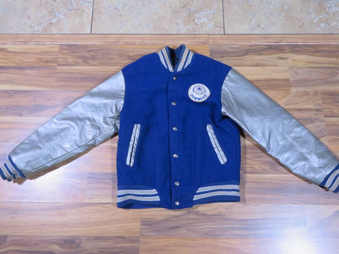 Vintage Dallas Cowboys Letterman Jacket Blue Silver White Logo Etsy