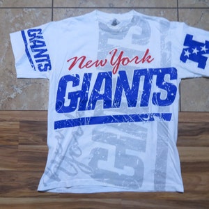 Vintage New York Giants All-Over-Print T-Shirt Football WHITE-Blue Red Gray SSI Brand Made in The USA Sz M-L