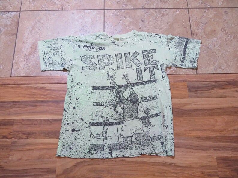 Vintage Miami Beach Volleyball Pendrods Spike It All Over Print Green T-shirt Sz XL image 1