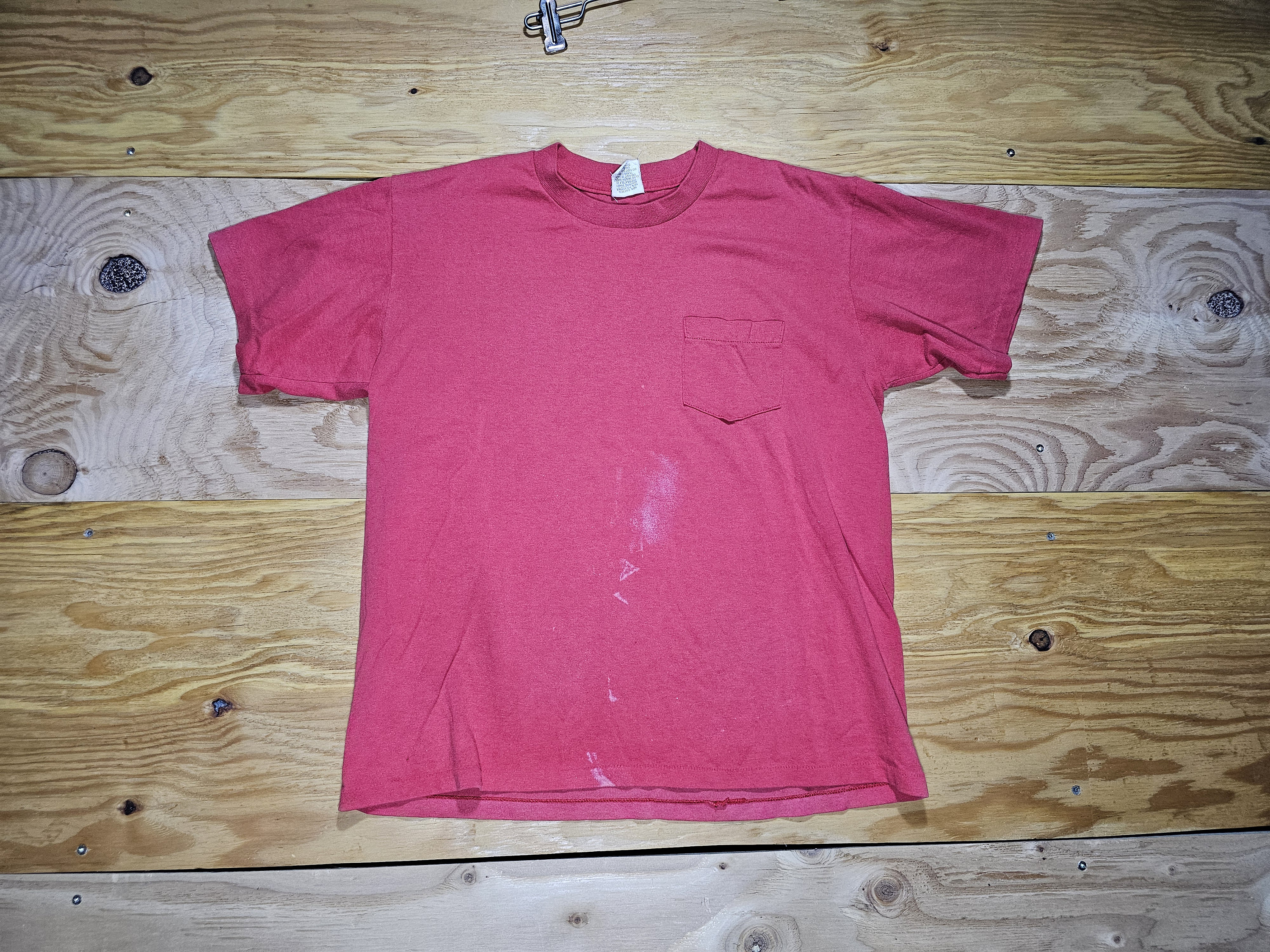 Vintage 80s Ebert Sportswear Red Blank Plain Pocket T-shirt Sz M 