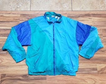 Vintage Nike Gray Tag Color Block Green Blue Thermal Lined Track Windbreaker Jacket Sz L