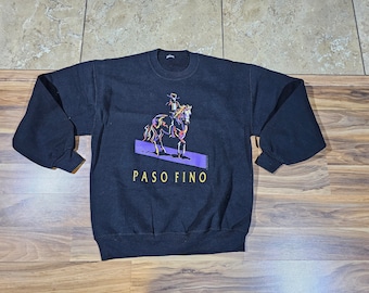 Vintage Paso Fino Horse Graphic 1994 Black Plain Black Sweatshirt Sweater Sz L?   #2