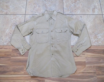 Vintage WW2 Military Khaki Beige Uniform Long Sleeve Shirt Sz L?