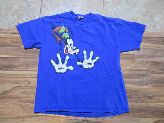 Vintage Goofy Disney Double Sided Graphic Blue T-… - image 1