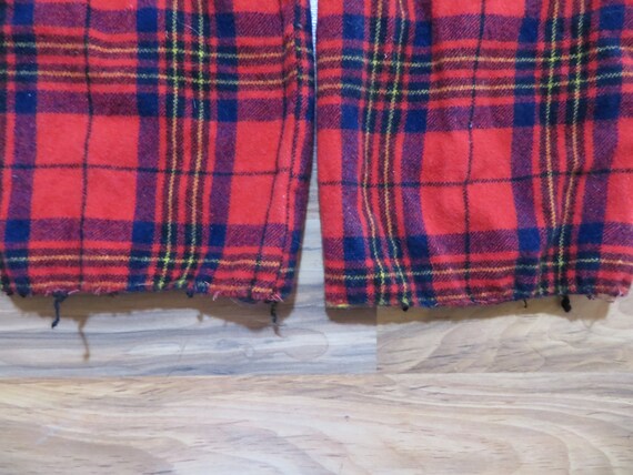 Vintage English Wool Plaid Pants Zip Fly RED Blac… - image 8