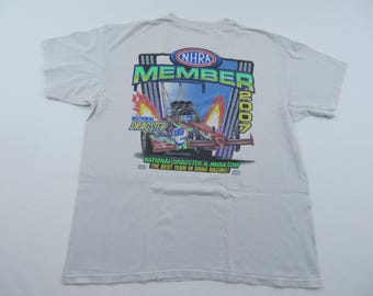 NHRA Member Double Sided Graphic White Red Green T-shirt Sz XL Anvil Brand Nascar style