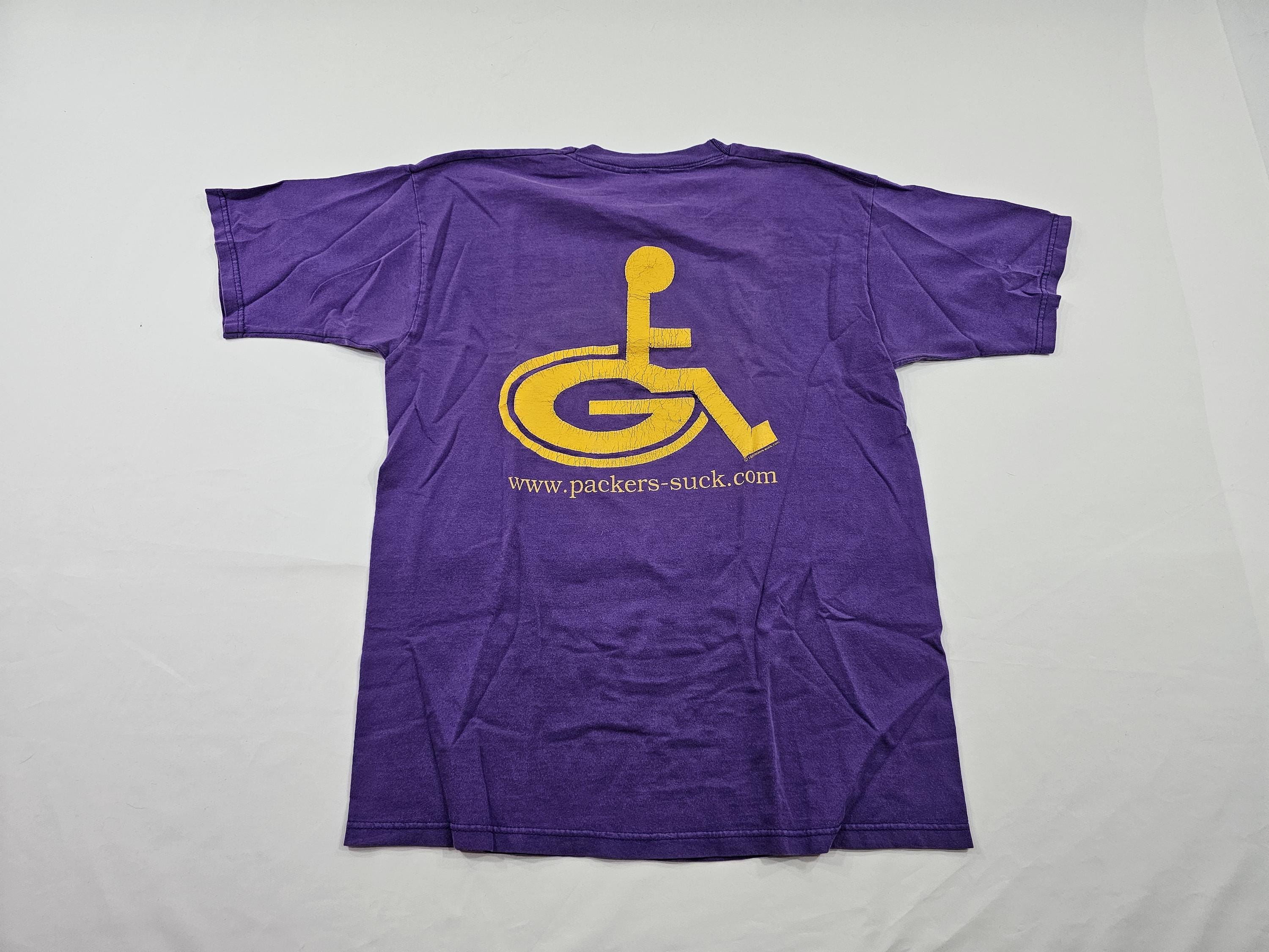 90s Packers Suck! T-shirt Funny Double Sided Graphic Purple Sz L