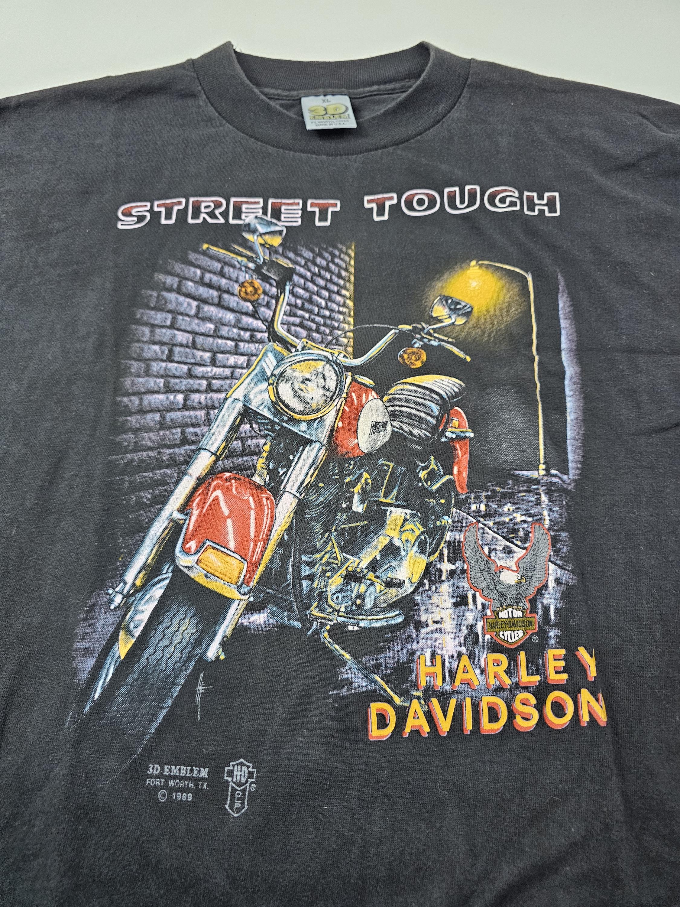 Vintage 3d Emblem Harley Davidson Street Tough Black T-shirt Show