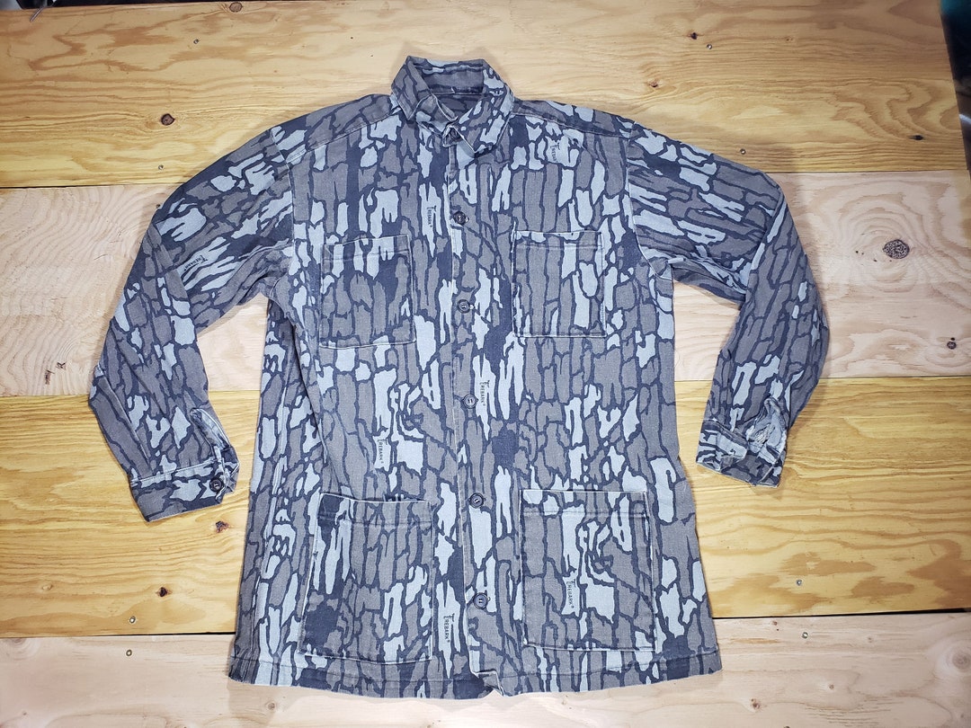 Vtg 80s Trebark Camouflage Shirt Jacket Brown Gray Size S