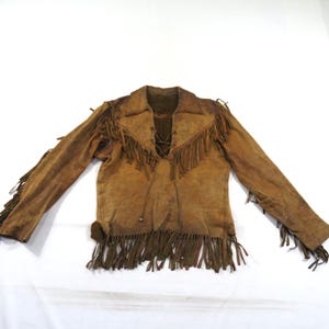 Leather Fringe Pull Over Brown Jacket Coat Sz XS-S Biker Western 1950s