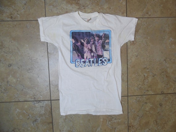 VTG 1970s Beatles White Rock Band Concert Tour T-… - image 1