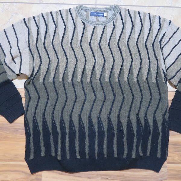 Vintage Northern Isles Sweater Black Beige Gray Sz 1XB Geometric