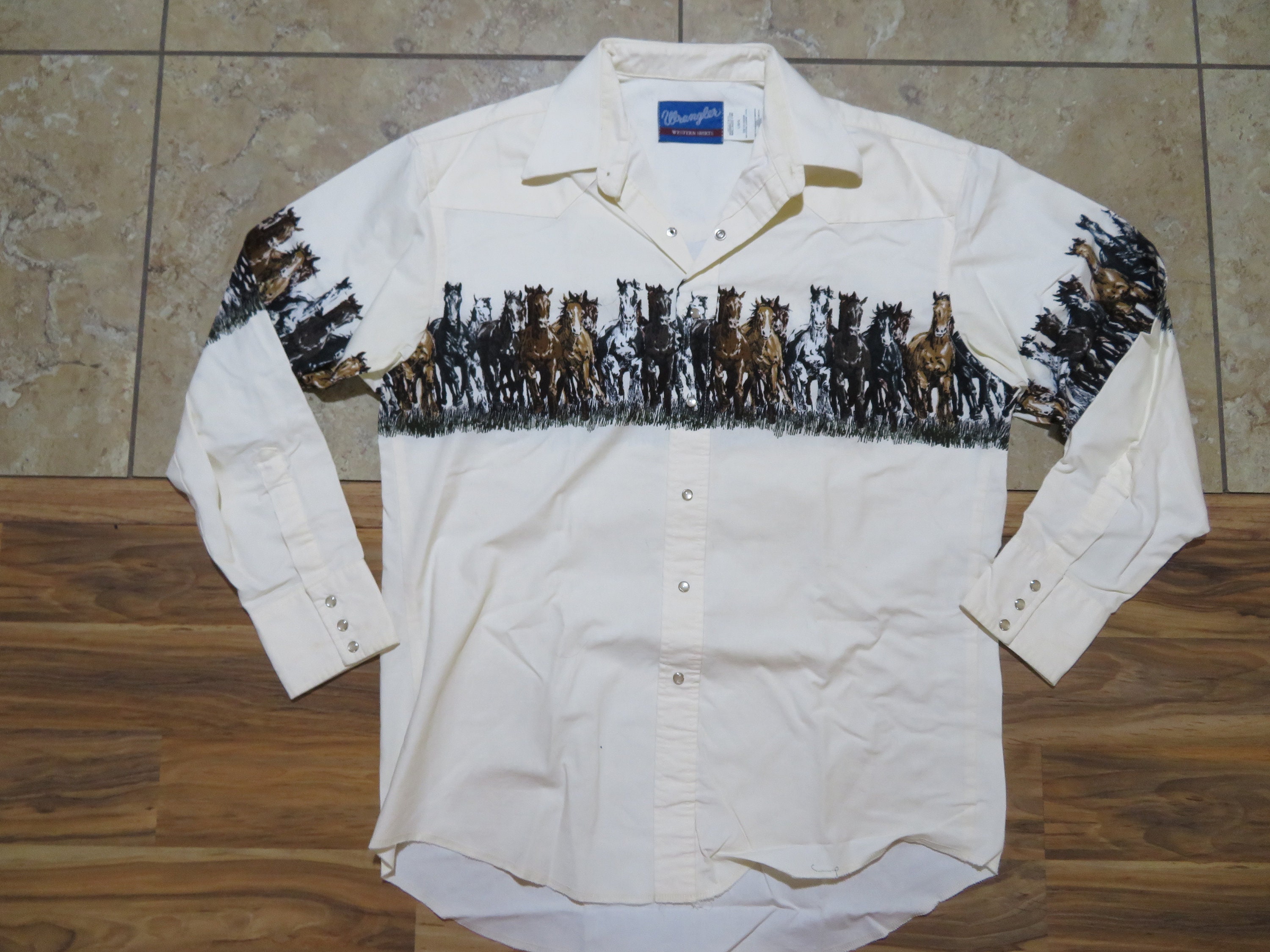 Vintage Wrangler Pearl Snap Western Shirt Horses Scene Cowboy - Etsy