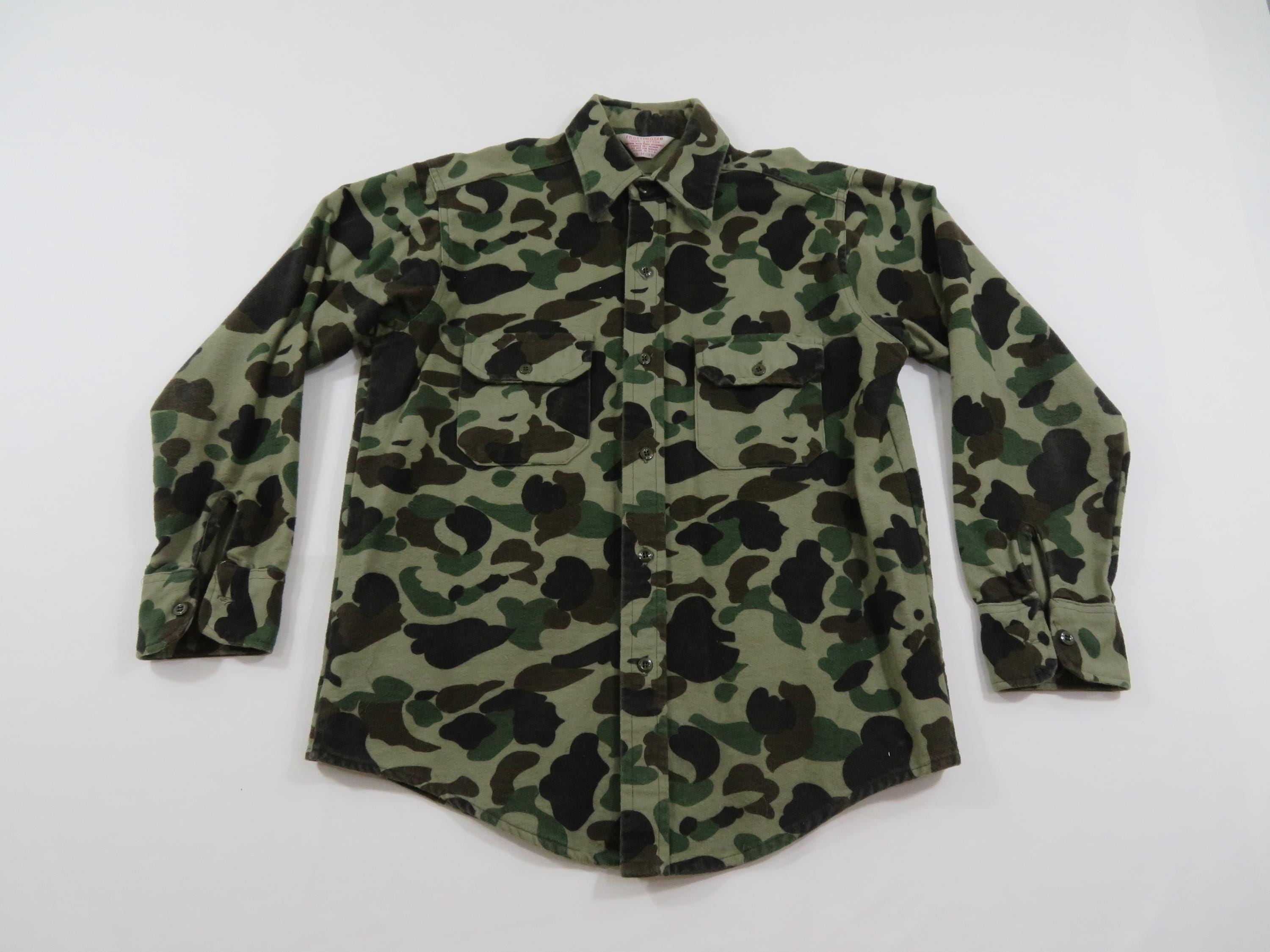 Frostproof Flannel Shirt, Duck Camo Cotton Sz M 15-15.5 1980s UU10