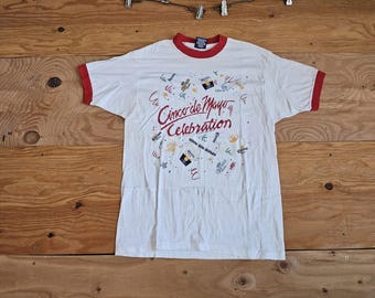 Camisa con estampado de corona extra del Cinco de Mayo, zapatillas talla M, años 80