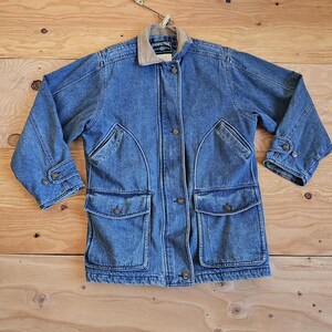 Giacca in denim blu vintage Pacific Trail con fodera a quadri e