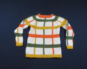 Suéter de punto Catalina, con estampado de cuadros y rayas en relieve, talla 36, años 60.