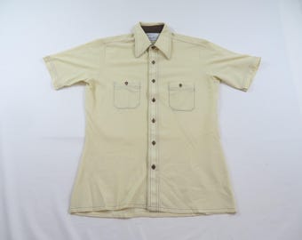Vintage 60s Arrow Shirt: Khaki Cream Retro Button-up, Size S - Etsy
