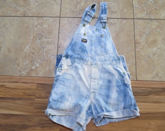 Vintage Osh Kosh Vestbak Bib Overall Cut Off Jean Shorts Light Blue Wash Union Made Measured 28x3.5