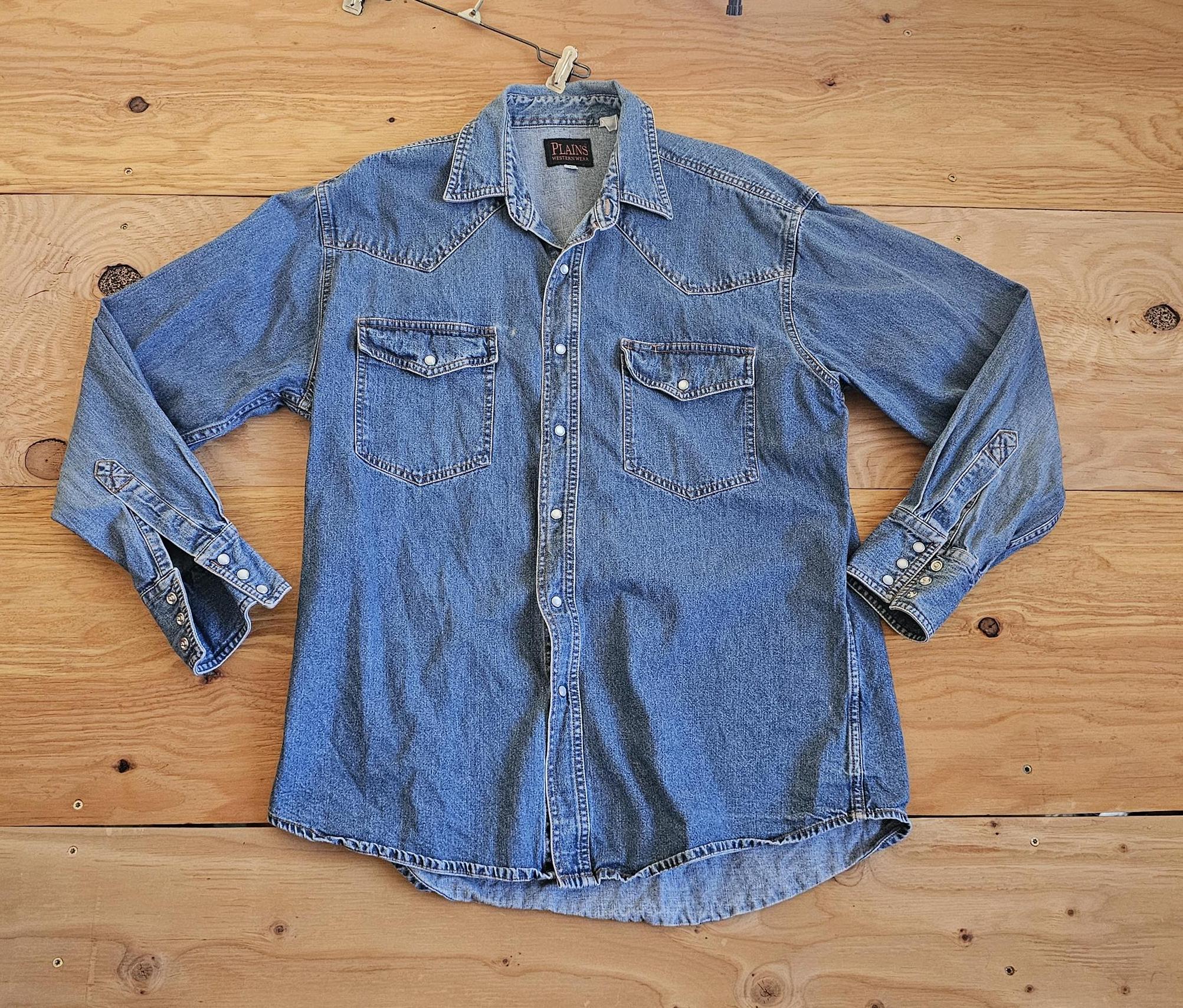 Plains Western Wear Pearl-snap Denim Western Shirt Cowboy Medium