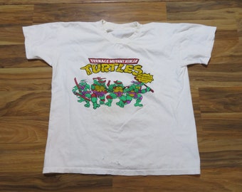 Vintage Teenage Mutant Ninja Turtles Poseable with Suction Cups White T-shirt Sz M? TMNT