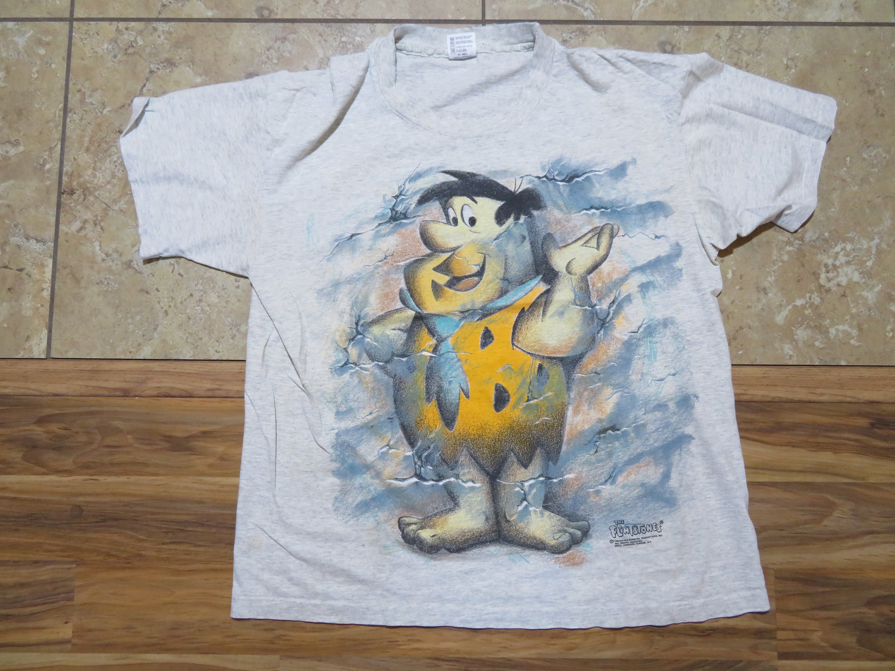 【2024春夏新作】 T-shirt Flintstone Fred Vintage Two Black Gray Graphic Sided トップス