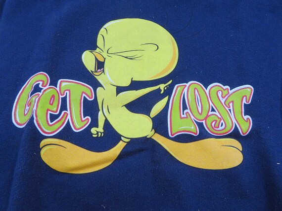 Tweety Bird Sweatshirt Get Lost Blue Womens Sz 2XL Oversized 1990s