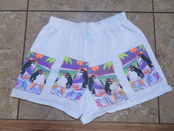 VTG 1991 Sun Lover Pull-On Shorts Penquins WHITE … - image 2