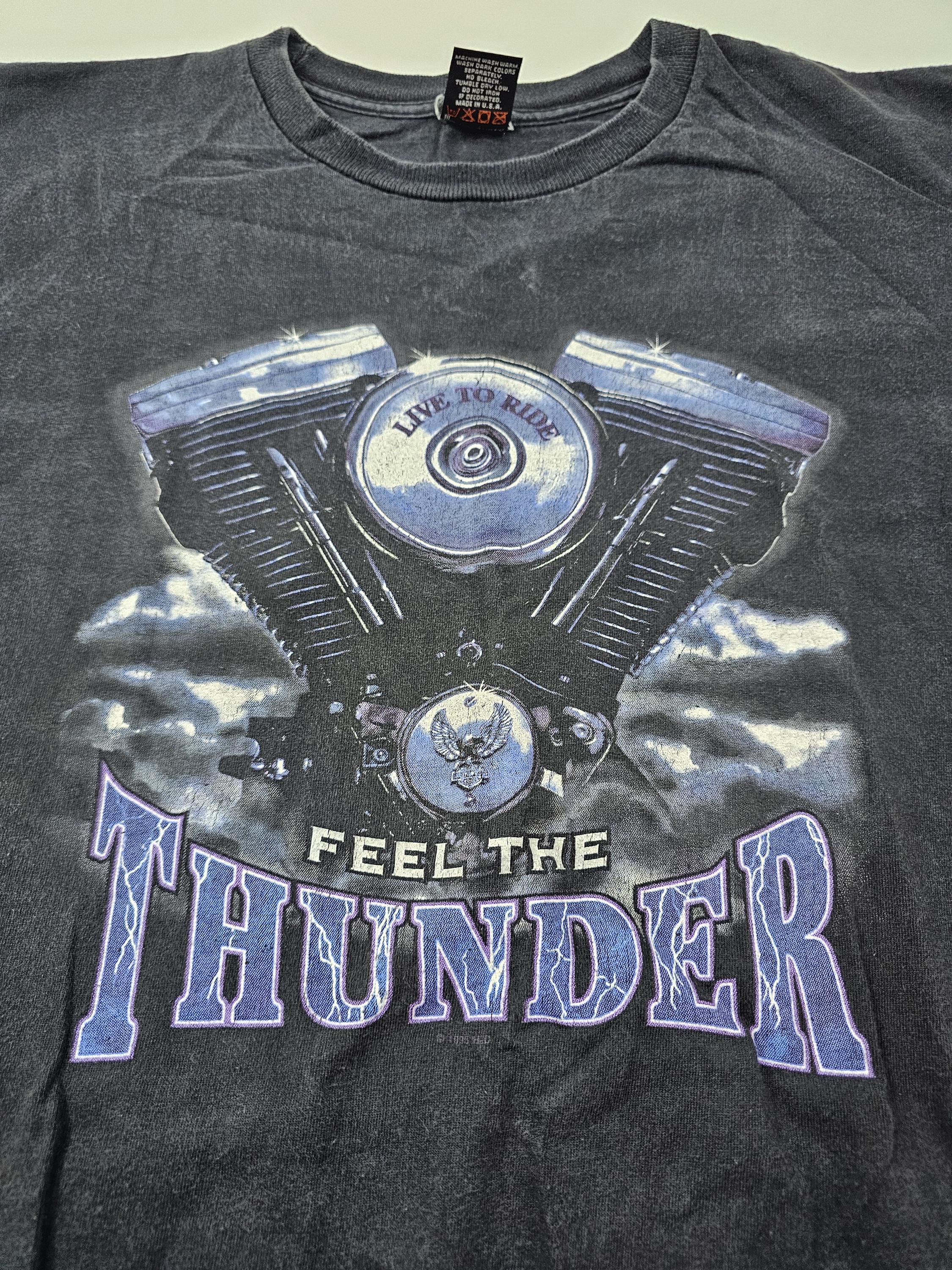 Vintage Feel the Thunder Harley Davidson Black T-shirt Sz XL Omaha