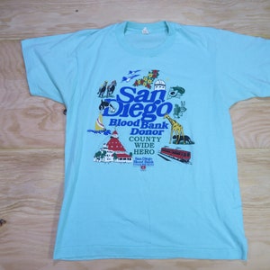 vintage San Diego Animal Scenery Graphic 1980s Light Green Color T-shirt Sz M Screen Stars 50/50