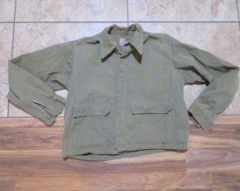 Vintage Korea Krieg Ära Leichte Kurze Jacke Hergestellt aus US Army Regulation Stoff Wetterbeständig Olivgrün Sz M