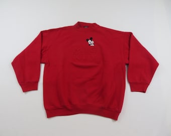 Vintage Mickey Mouse Unlimited Jerry Leigh Red Embossed Sweatshirt Red Black White Sz XL
