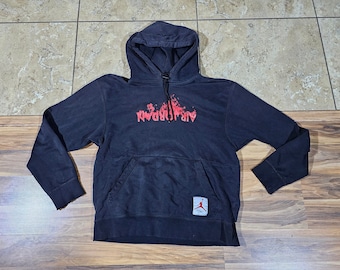 Sudadera con capucha Nike Air Jordan Flight negra y roja, talla S, doble cara, Y2K
