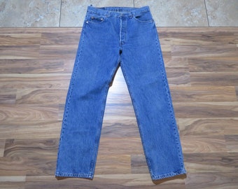 Levis 501 Jeans, Button-Fly Blue, Made in USA, Sz 36x32 Measure 34x32