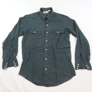 Five Brother Dakota Pearl Snap Shirt Western Blue Green Check Plaid Sz M 1990s