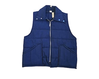Colete puffer azul Tom Cat, fabricado nos EUA, tamanho G, estilo anos 70.