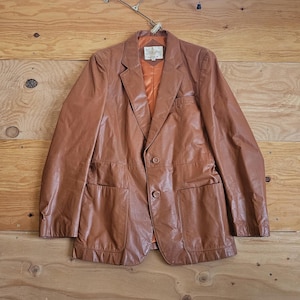 Vintage 70s/80s Saxony Blazer Style Leather Jacket Coat Brown 4