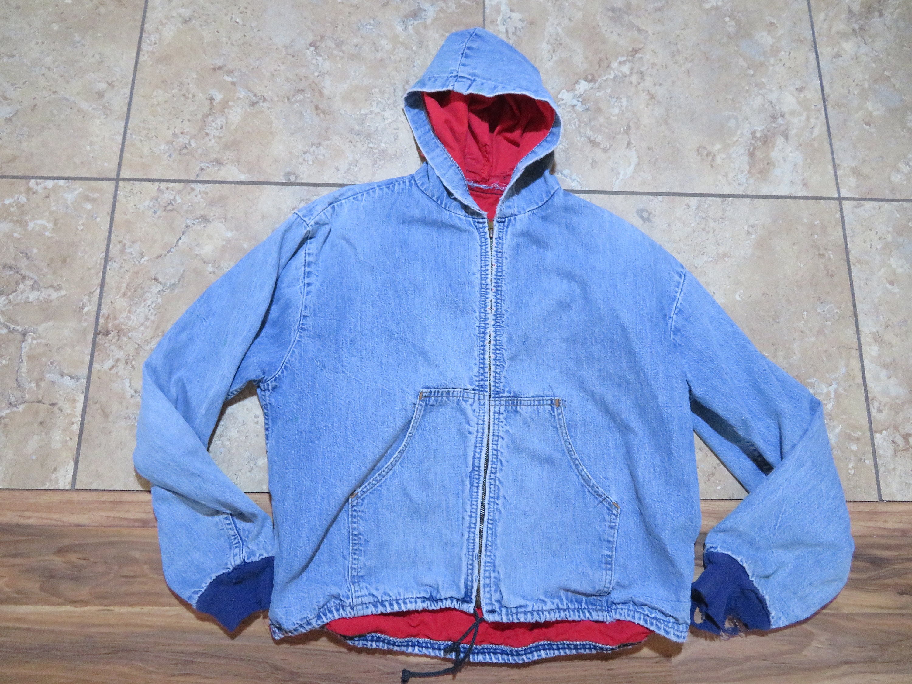 Vintage 1970s Carhartt Denim Hooded Jacket Red Lining Med Blue - Etsy