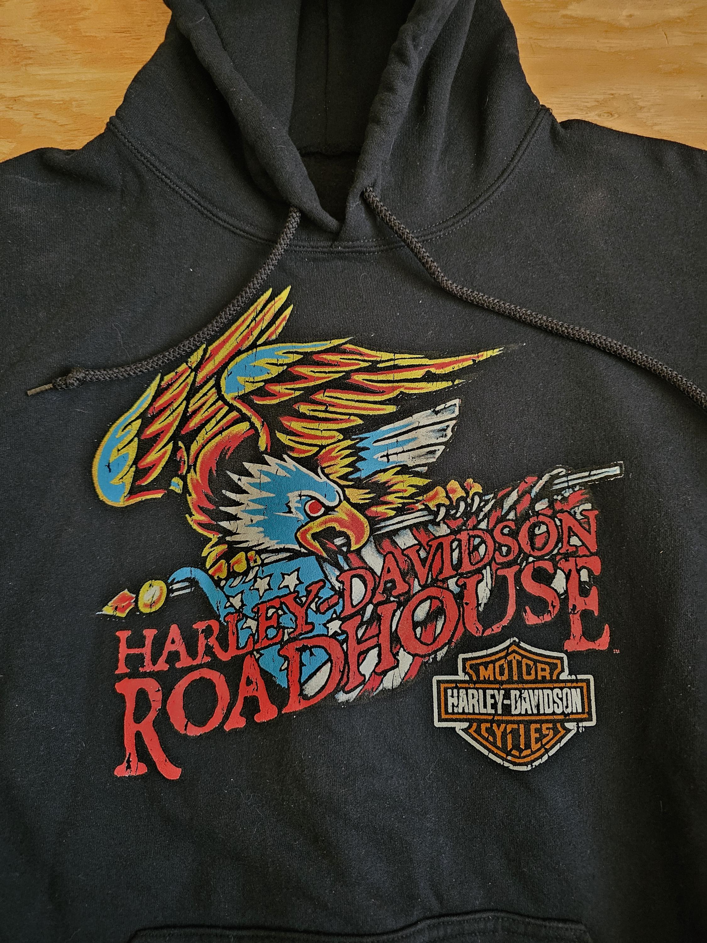 Harley Davidson Hoodie Black Red Orange Eagle Graphic Sz L