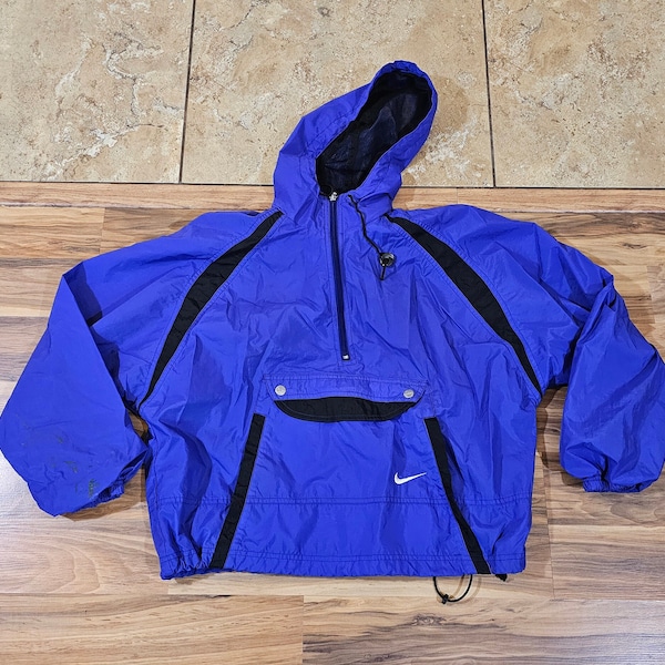 Vintage NIKE 1/2 Zip Nylon Pullover Expedition Track Jacket Windbreaker Blue Youth Sz M 8-10  Would fit like a womens S Cute Cropped Style