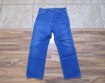 Vintage Womens Wrangler 13MWZG Zip Fly Darks Wash Blue Denim Jeans Made in USA Sz 15x32 Measure 32x29