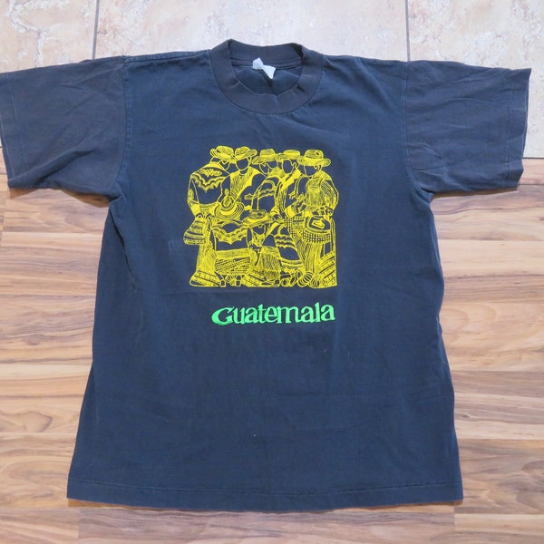 Vintage Guatemala Tribal Graphic Print Black Yellow T-shirt Sz L? Souvenir Destination