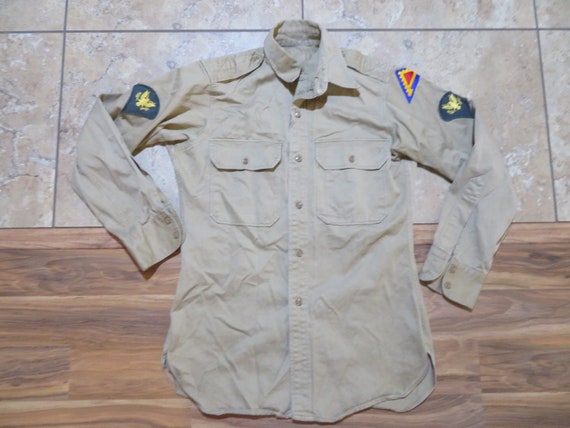 Vintage Korean War 1950 Military Cotton Khaki Shirt Uniform 3