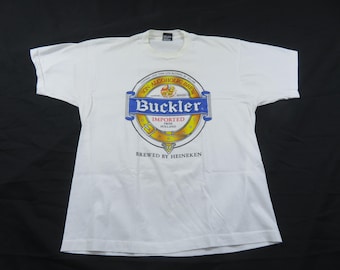 Buckler Heineken Beer T-Shirt Light Beige Made in USA Sz XL 1990s