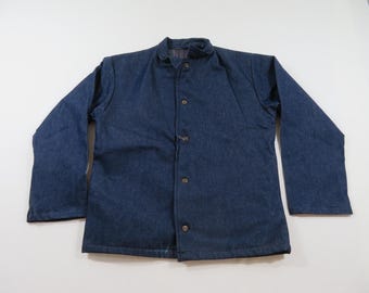 Denim Dark Blue Jacket, Blanket Lined, Button Up, Sz L?  Prison Chore Work Barn 1970s