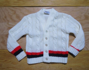 Vintage 1970s Newport Cricket Cable knit Sweater  12 Mo? Beige Red Black