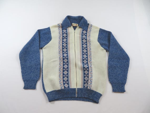YATX Cardigan Sweater Blue and Beige Sz 40 Vintage