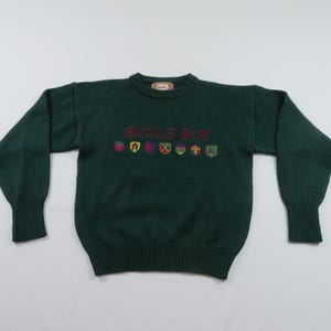 Bugle Boy Knit Embroidered Green Sweater Sz M 1990s