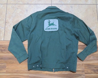 Vintage John Deere Work Jacket Protexall Brand Union Made Green on Green Embroidered Logo Twill Chainstitched Sz L?